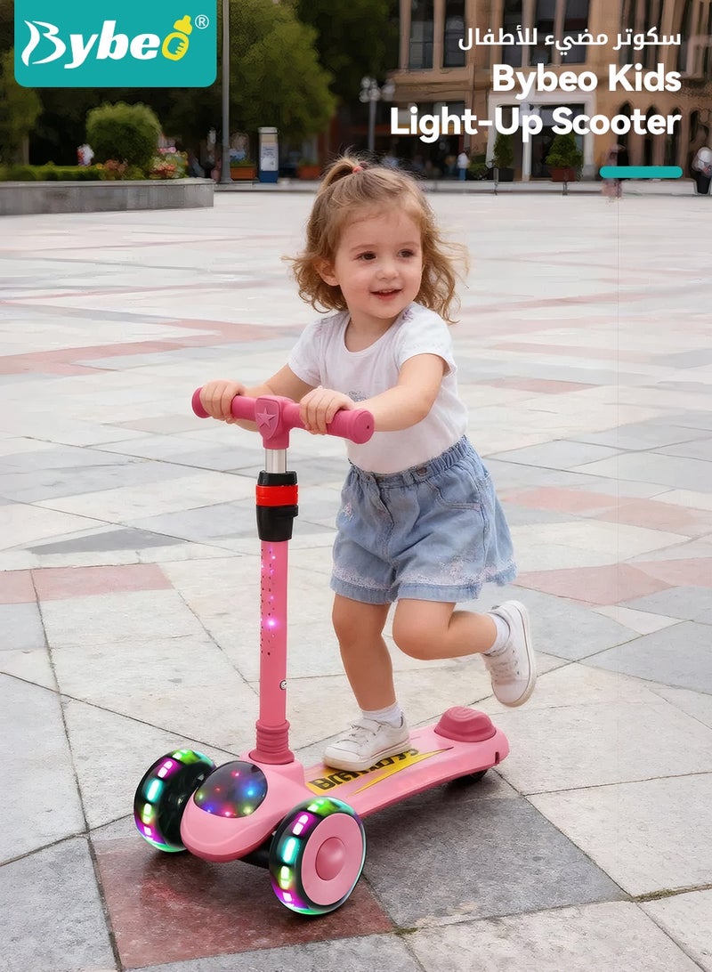 Bybeo Kids Scooter, 3 Wheel Skate Scooter, Foldable Kids Kick Scooter, Runner Scooter with Adjustable Height, Music and LED Lights, for 2-12 Years Boys Girls - Image 2