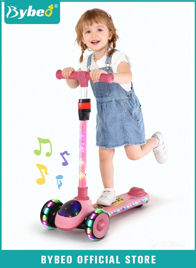 Bybeo Kids Scooter, 3 Wheel Skate Scooter, Foldable Kids Kick Scooter, Runner Scooter with Adjustable Height, Music and LED Lights, for 2-12 Years Boys Girls - Image 1