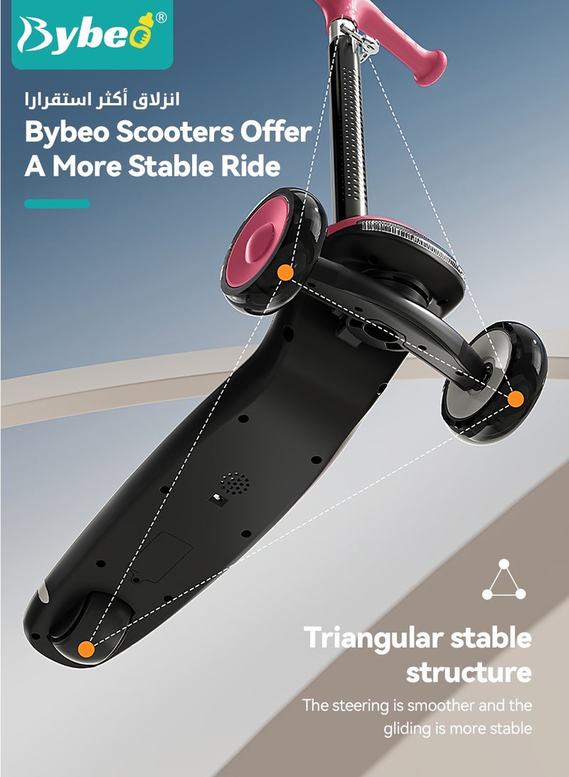 Bybeo Kids Scooter, 3 Wheel Skate Scooter, Foldable Kids Kick Scooter, Runner Scooter with Adjustable Height, Music and LED Lights, for 2-12 Years Boys Girls - Image 4