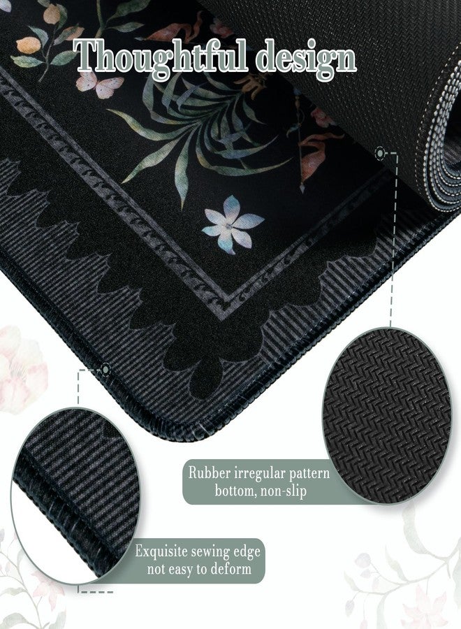 iCasso Large Desk Mat Black,Big Mouse Pad with Stitched Edges,Aesthetic Computer Pad for Desktop,Anti-Slip Keyboard Mat for Women,Floral Desk Cover Protector Work from Office Home Dorm - Image 3