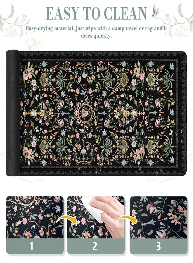 iCasso Large Desk Mat Black,Big Mouse Pad with Stitched Edges,Aesthetic Computer Pad for Desktop,Anti-Slip Keyboard Mat for Women,Floral Desk Cover Protector Work from Office Home Dorm - Image 5