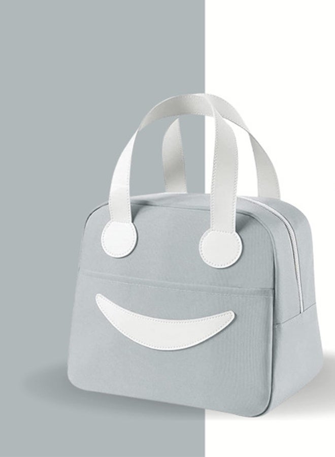 Toshionics Insulated Lunch Box Bag -  with Smiling Face Design – Leak-Proof Thermal Oxford Tote with Leather Handle – One Main Compartment & Outer Pocket – For Office, School, Work, Travel, Snacks – Reusable & Lightweight – Size 23.5x14x20.5 cm – 6.5L Capacity - Image 3
