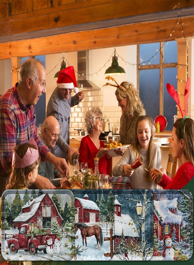 VIYNRAN 4-Piece 15 x 11 Inch Christmas Serving Tray Set, Melamine Reusable Platters with Red Barns, Snowmen, Horses, and Truck, Holiday Party Snack, Fruit, Dessert, and Candy Dishes - Image 5