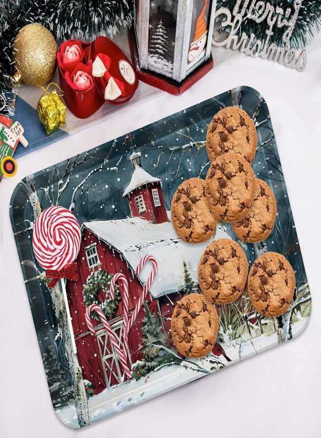 VIYNRAN 4-Piece 15 x 11 Inch Christmas Serving Tray Set, Melamine Reusable Platters with Red Barns, Snowmen, Horses, and Truck, Holiday Party Snack, Fruit, Dessert, and Candy Dishes - Image 4