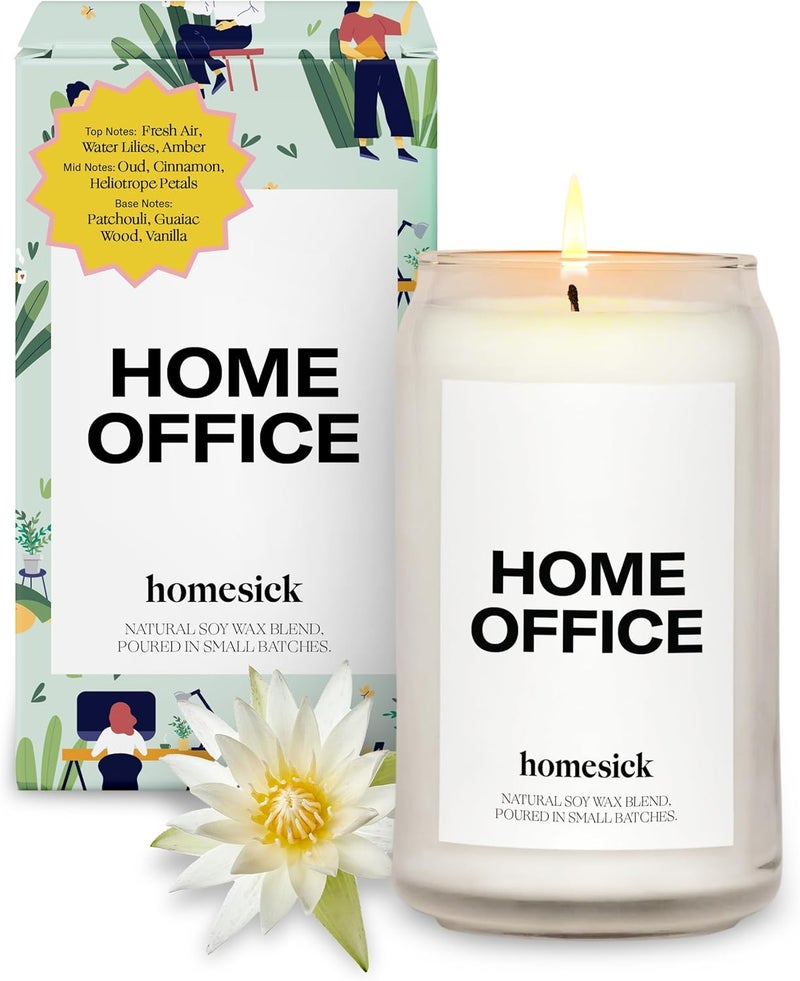 Homesick Premium Scented Candle, Home Office - Scents of Fresh Air, Water Lilies, Amber, 13.75 oz, 60-80 Hour Burn, Natural Soy Blend Candle Apartment Accessory, Relaxing Aesthetic Candle - Image 1
