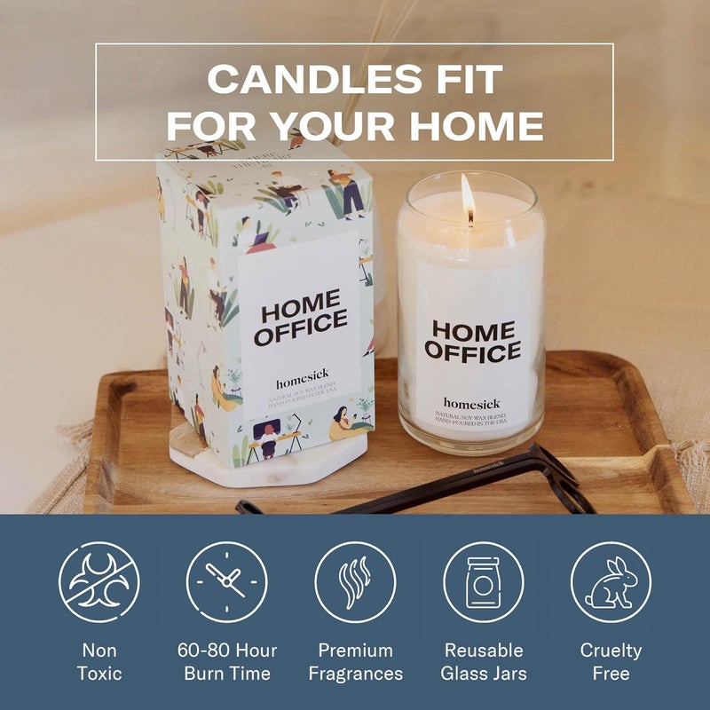 Homesick Premium Scented Candle, Home Office - Scents of Fresh Air, Water Lilies, Amber, 13.75 oz, 60-80 Hour Burn, Natural Soy Blend Candle Apartment Accessory, Relaxing Aesthetic Candle - Image 5