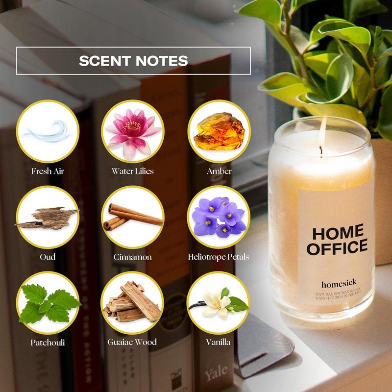 Homesick Premium Scented Candle, Home Office - Scents of Fresh Air, Water Lilies, Amber, 13.75 oz, 60-80 Hour Burn, Natural Soy Blend Candle Apartment Accessory, Relaxing Aesthetic Candle - Image 3