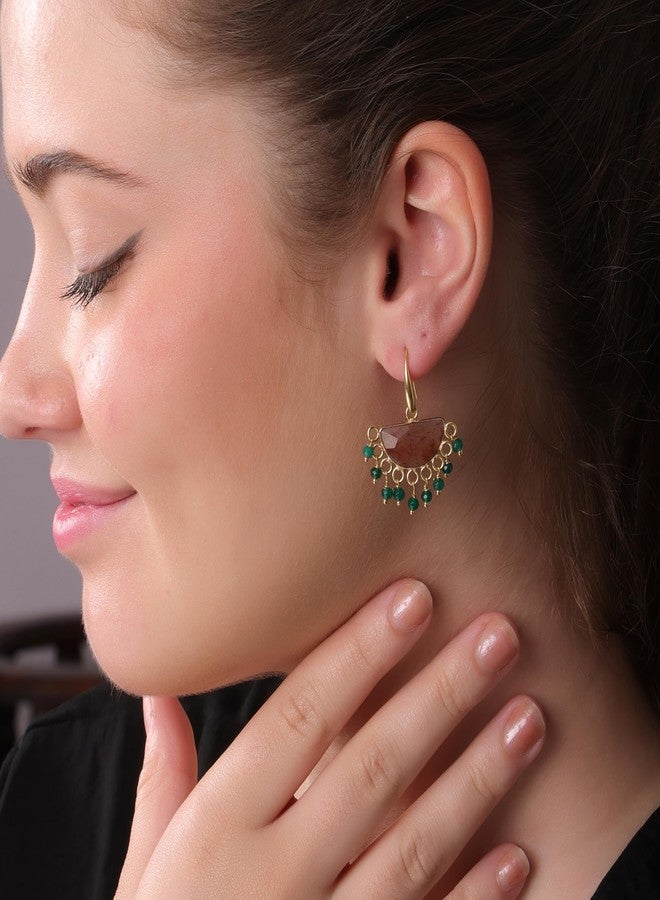 Dua Strawberry Jade Half Moon Earrings - Handmade Gold-Plated Elegant Jewelry - Image 3