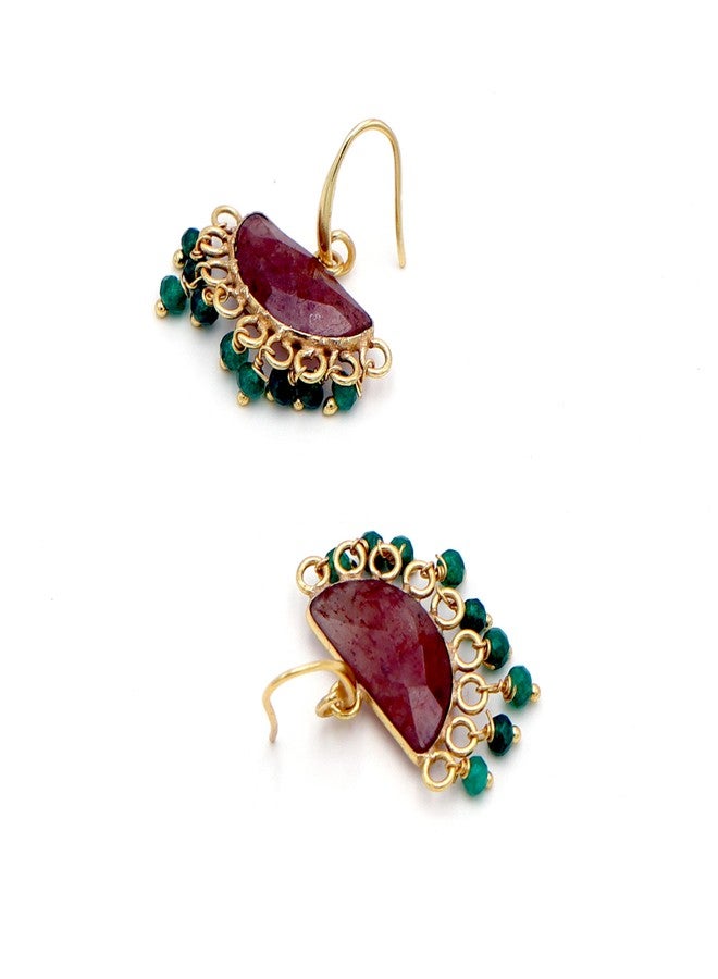 Dua Strawberry Jade Half Moon Earrings - Handmade Gold-Plated Elegant Jewelry - Image 1