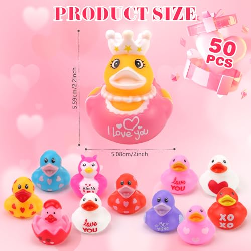 Fudragtn 50 Pcs Rubber Duck Valentines Ducks for Jeeps Ducking Random Assortment Mini Rubber Duckie Toys for Kids Baby Bath Shower Toys Cute Heart Ducks for Party Favors Classroom - Image 5