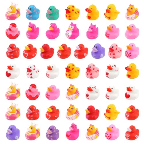 Fudragtn 50 Pcs Rubber Duck Valentines Ducks for Jeeps Ducking Random Assortment Mini Rubber Duckie Toys for Kids Baby Bath Shower Toys Cute Heart Ducks for Party Favors Classroom - Image 1
