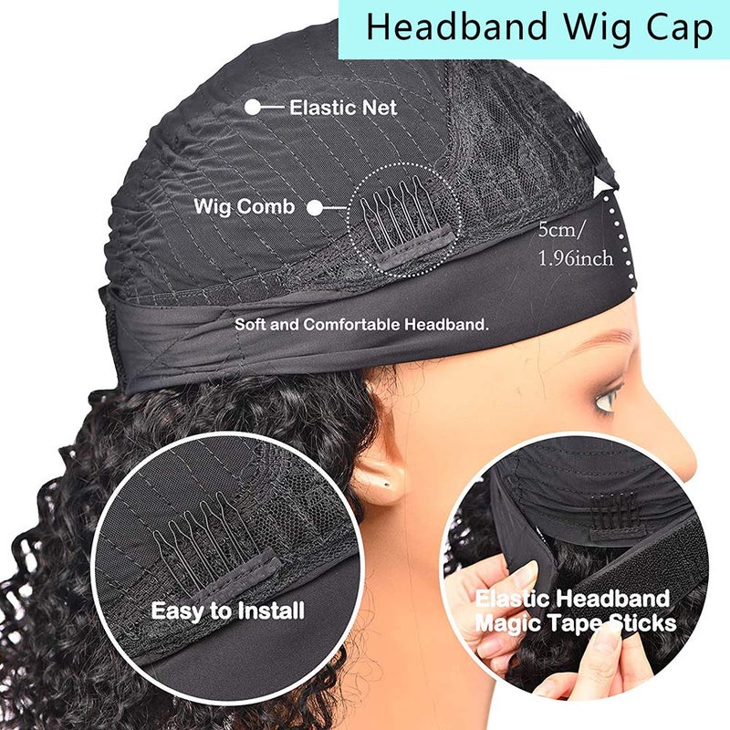 XSY Headband Wig Human Hair Deep Wave 20 Inch Curly Headband Half Wigs for Black Women 10A Brazilian Virgin Glueless Wear Go Wigs 150% Density Natural Black Color - Image 4