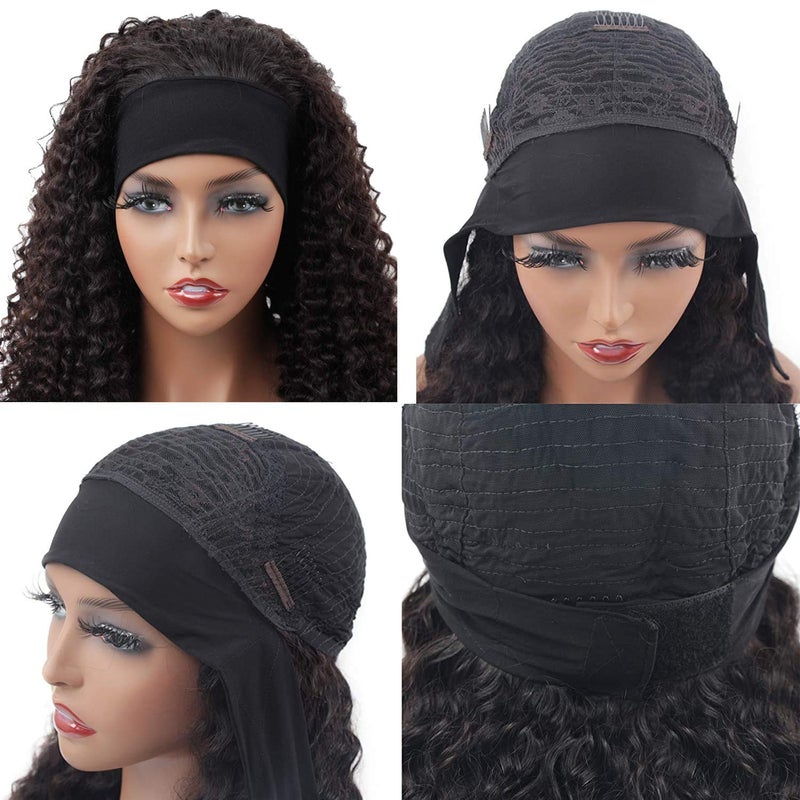 XSY Headband Wig Human Hair Deep Wave 20 Inch Curly Headband Half Wigs for Black Women 10A Brazilian Virgin Glueless Wear Go Wigs 150% Density Natural Black Color - Image 3