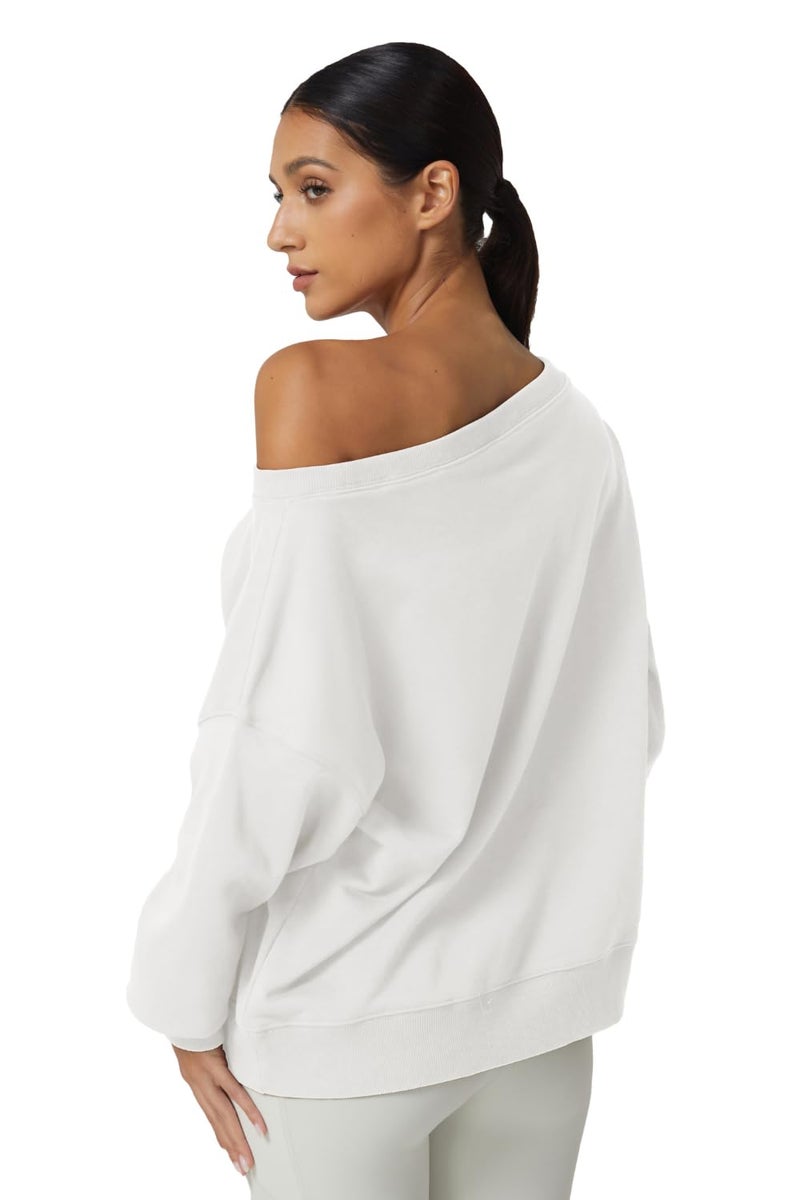 QINSEN Oversized Sweatshirts for Women Loose Fit Off The Shoulder Pullover Sweaters Y2k Hoodies White M - Image 2