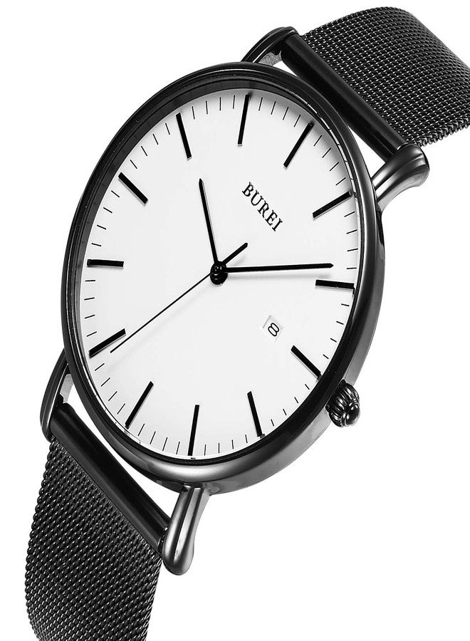 BUREI Men's Watch Ultra Thin Women Quartz Analog Wrist Watch Date Calendar Dial Stainless Steel Mesh Band/Leather Band - Image 2