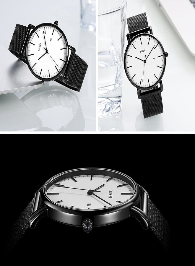 BUREI Men's Watch Ultra Thin Women Quartz Analog Wrist Watch Date Calendar Dial Stainless Steel Mesh Band/Leather Band - Image 3