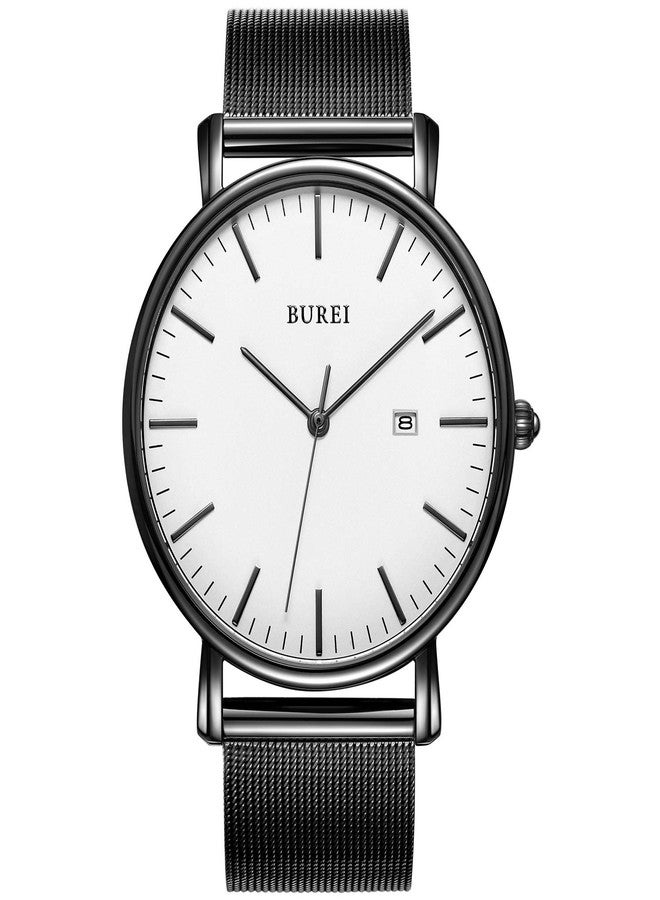 BUREI Men's Watch Ultra Thin Women Quartz Analog Wrist Watch Date Calendar Dial Stainless Steel Mesh Band/Leather Band - Image 1