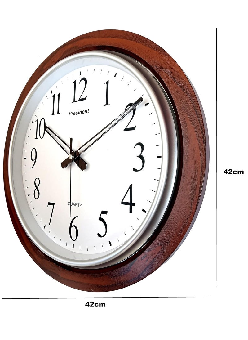 President - President Analog Quartz Official Designer Big Size Wall Clock for Home, Hall,Office Colour-Wood and White Made in India - Image 1