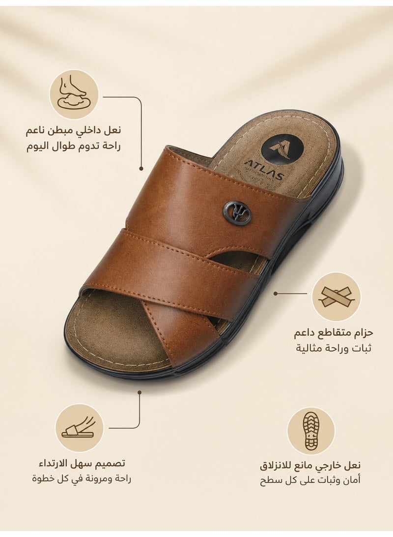 Men's Leather Slide Sandals, Comfortable Open Toe Slippers with Soft Cushioned Footbed, Lightweight Slip-On Casual Walking Sandals for Indoor & Outdoor Daily Wear - Image 3