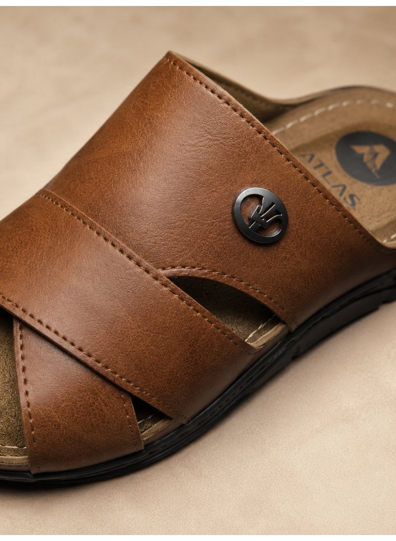 Men's Leather Slide Sandals, Comfortable Open Toe Slippers with Soft Cushioned Footbed, Lightweight Slip-On Casual Walking Sandals for Indoor & Outdoor Daily Wear - Image 4