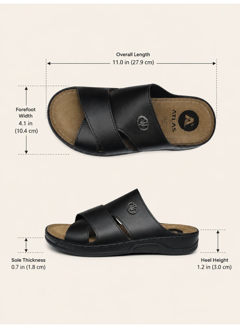 Men's Leather Slide Sandals, Comfortable Open Toe Slippers with Soft Cushioned Footbed, Lightweight Slip-On Casual Walking Sandals for Indoor & Outdoor Daily Wear - Image 5