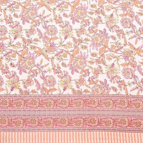 EasyGoods® 100% Pure Cotton Jaipuri Bedsheet with Pillow Covers | Soft & Breathable Fabric | Traditional Floral Print | Cotton Bedsheet (Orange 2, King) - Image 4