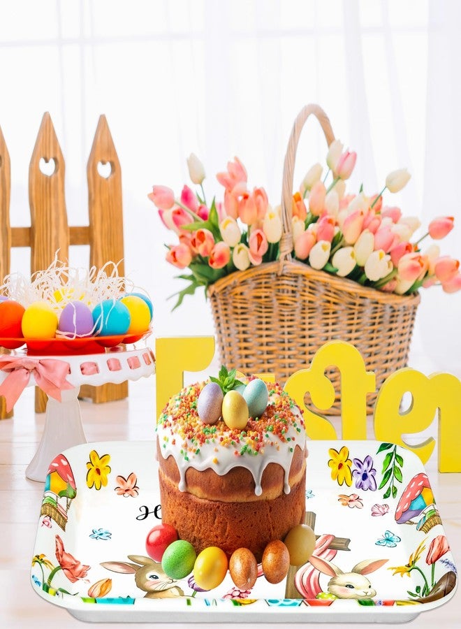 LOTADILO 3 Pcs Easter Serving Trays He is Risen Watercolor Bunny Egg Flower Platter Serving Dishes 13x10 in Vintage Spring Rabbit Melamine Tray for Serving Food Snacks Cookies Dessert Religion Party Supplies - Image 2