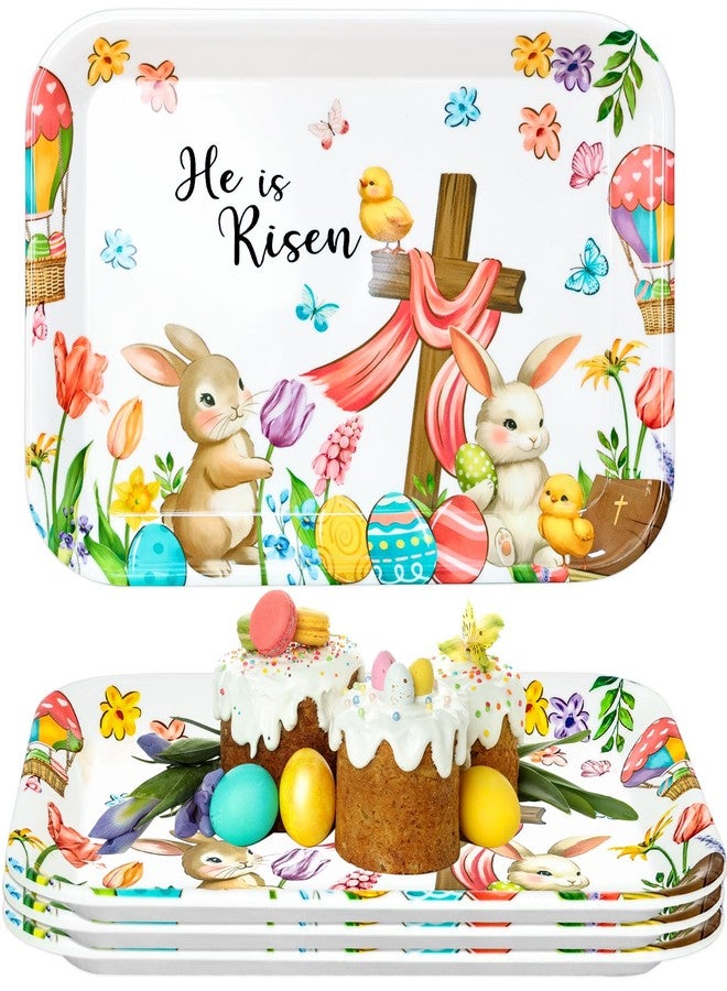 LOTADILO 3 Pcs Easter Serving Trays He is Risen Watercolor Bunny Egg Flower Platter Serving Dishes 13x10 in Vintage Spring Rabbit Melamine Tray for Serving Food Snacks Cookies Dessert Religion Party Supplies - Image 1