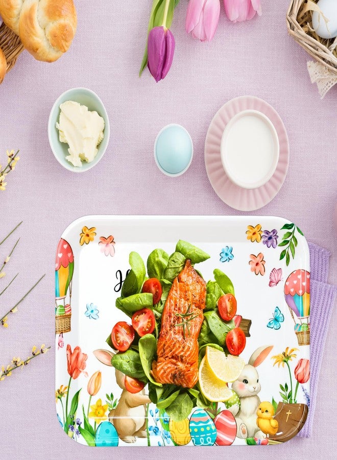 LOTADILO 3 Pcs Easter Serving Trays He is Risen Watercolor Bunny Egg Flower Platter Serving Dishes 13x10 in Vintage Spring Rabbit Melamine Tray for Serving Food Snacks Cookies Dessert Religion Party Supplies - Image 4