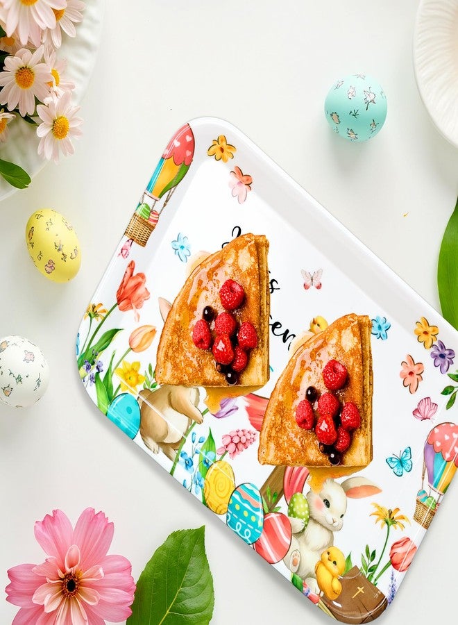 LOTADILO 3 Pcs Easter Serving Trays He is Risen Watercolor Bunny Egg Flower Platter Serving Dishes 13x10 in Vintage Spring Rabbit Melamine Tray for Serving Food Snacks Cookies Dessert Religion Party Supplies - Image 3