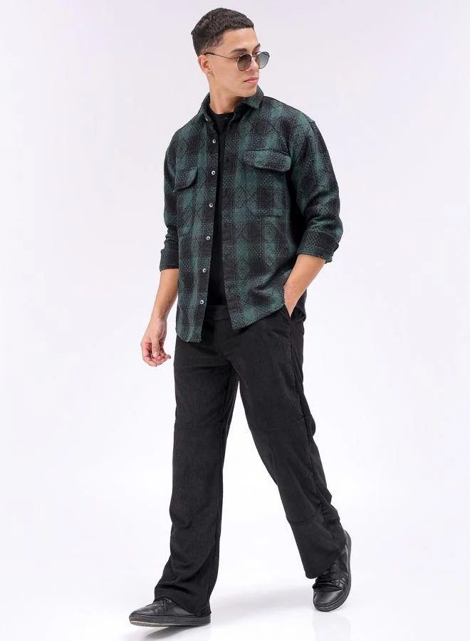 The Indian Garage Co Men Relaxed Fit Checkered Full Sleeves Cutaway Collar Double Flap Pocket Resort Wear Shirt