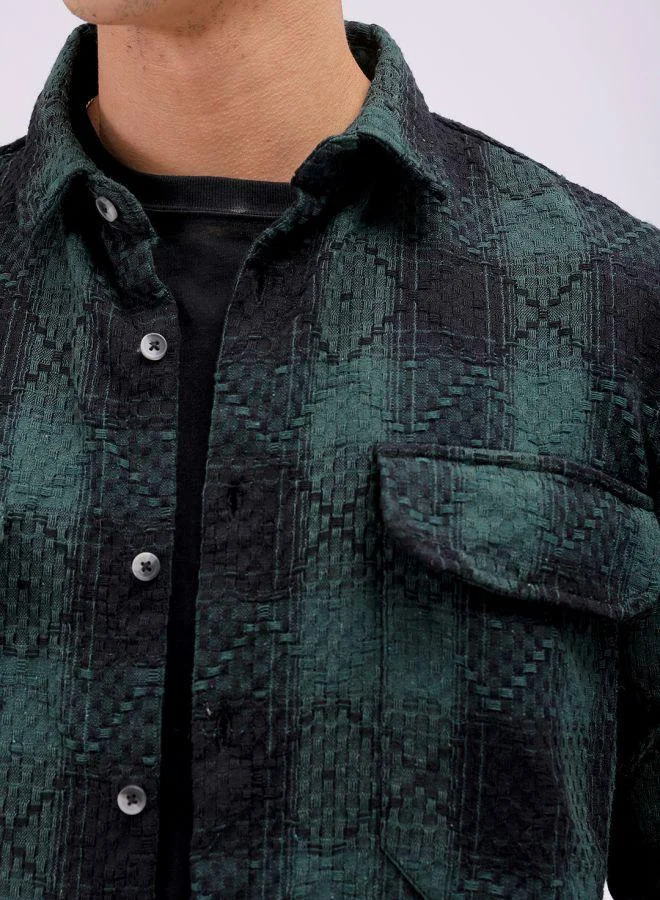 The Indian Garage Co Men Relaxed Fit Checkered Full Sleeves Cutaway Collar Double Flap Pocket Resort Wear Shirt