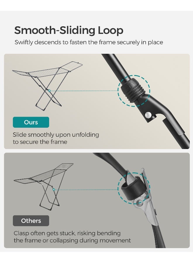 SONGMICS حامل الملابس SONGMICS، رف تجفيف الملابس القابل للطي، حصان الملابس بأجنحة جال، رف غسيل قائم بذاته، للاستخدام الداخلي والخارجي، ملابس السرير، أسود - Image 5