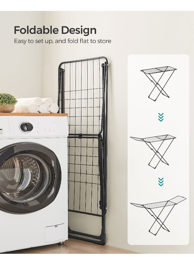 SONGMICS حامل الملابس SONGMICS، رف تجفيف الملابس القابل للطي، حصان الملابس بأجنحة جال، رف غسيل قائم بذاته، للاستخدام الداخلي والخارجي، ملابس السرير، أسود - Image 4