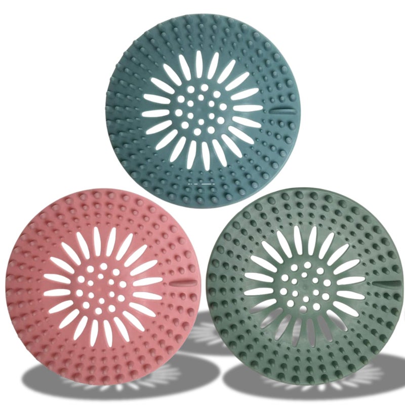 MYTHOS Drain Strainers, Hair Catcher Shower Drain Covers Protector, 5 Pack, Flexible TPR Material,Silicone Hair Stopper, Multiple Colors for Bathroom Tub Shower and Sink (Set of 3) - Image 1