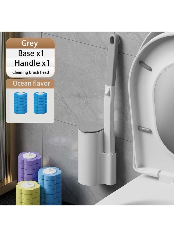 HOMESTAR Disposable Grey Toilet Brush And Holder Set With Extended Handle And 12 Replacement Brush Heads, Hangable Toilet Brush, Integrated Toilet Brush, Safe and Hygienic for More Peace of Mind, For Toilet Bathroom And Bathtub Cleaning - Blue (Ocean Fresh Scent) - Image 1