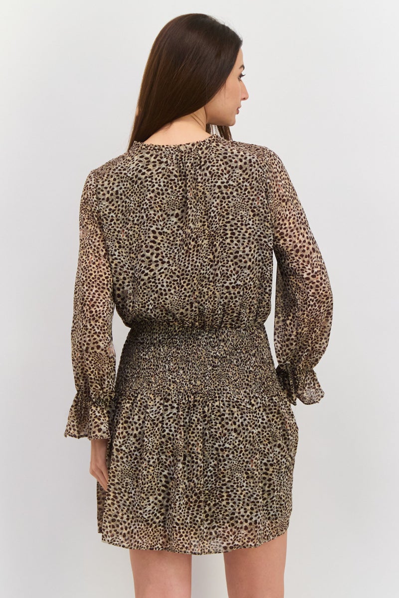 DEX Women Allover Print Mini Dress, Dark Brown - Image 3