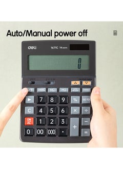 Deli DELI E1671C Solar/Battery Dual Power 14-Digit Desktop Calculator – Compact Metal Body with Large LCD Display, Ideal for Office, School, and Financial Use – Dark Grey, 1PCS/Color Box  - Image 3