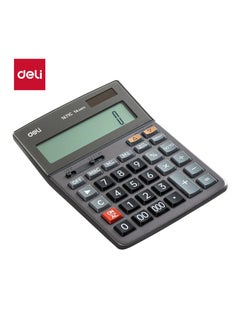 Deli DELI E1671C Solar/Battery Dual Power 14-Digit Desktop Calculator – Compact Metal Body with Large LCD Display, Ideal for Office, School, and Financial Use – Dark Grey, 1PCS/Color Box  - Image 1