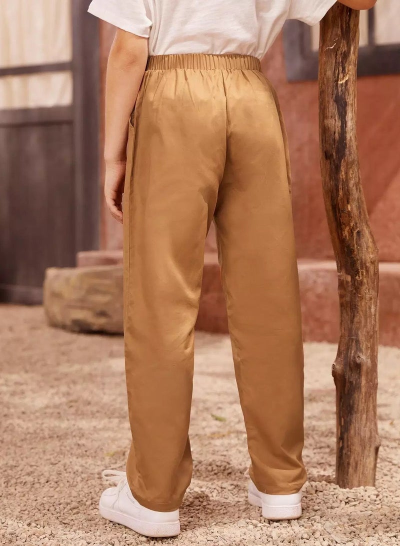 Boys Elastic Waist Solid Pants - Image 2