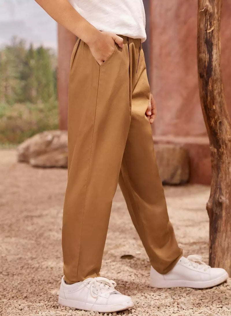 Boys Elastic Waist Solid Pants - Image 5