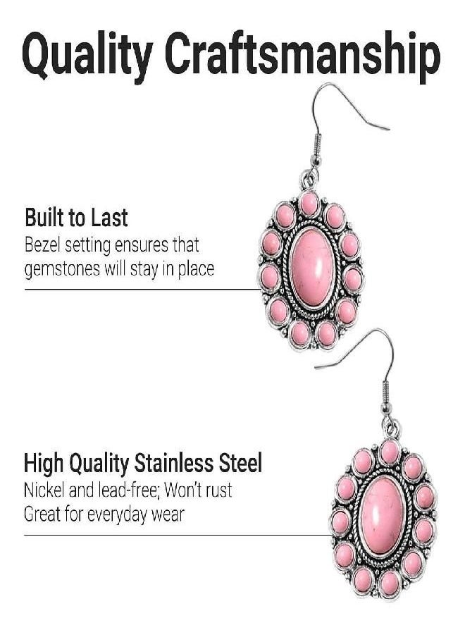 Shop LC Delivering Joy - Howlite Jewelry Set - Pink, Yellow, Blue, Green & White Western Jewelry for Women - Turquoise Inspired Necklace, Earrings & Cuff Bracelet Set - Southwestern Chunky Statement Necklace in Stainless - Image 1