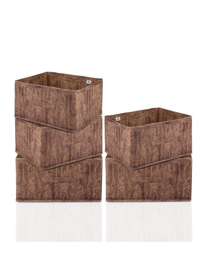 Kuber Industries Kuber Industries Storage Organizer | Drawer Storage Bin for Clothes | Wardrobe Organizer for Books | Closet Box with Handle | Non-Woven Storage Box | Wooden Storage Box | Pack of 5 | Brown - Image 1