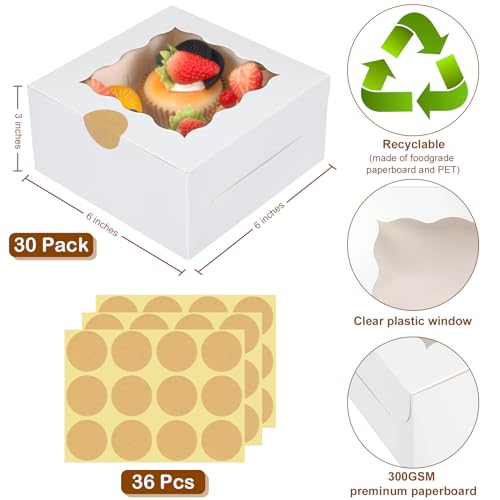 Colovis 30 Pcs White Bakery Boxes with Window, 6 X 6 X 3 Inches, White Paperboard Treat Boxes for Cookies, Pastry, Cookies, Strawberries, Macarons - Image 2