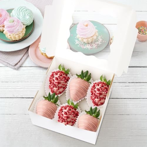 Colovis 30 Pcs White Bakery Boxes with Window, 6 X 6 X 3 Inches, White Paperboard Treat Boxes for Cookies, Pastry, Cookies, Strawberries, Macarons - Image 5