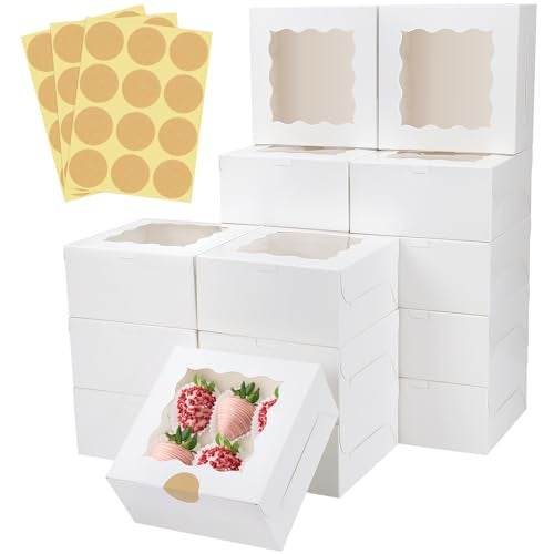 Colovis 30 Pcs White Bakery Boxes with Window, 6 X 6 X 3 Inches, White Paperboard Treat Boxes for Cookies, Pastry, Cookies, Strawberries, Macarons - Image 1