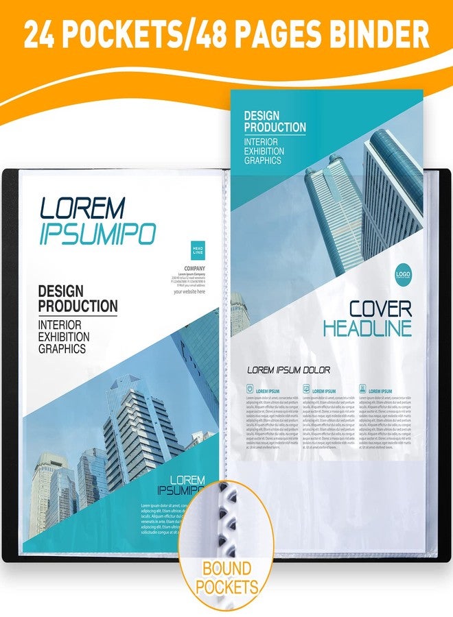 ماكاري مجلد عرض أعمال فنية مكون من 6 قطع مع أكمام بلاستيكية، 24 جيب، مقاس 8.5 × 11 بوصة، مع واقي شفاف للأوراق، 48 صفحة (أسود). - Image 3