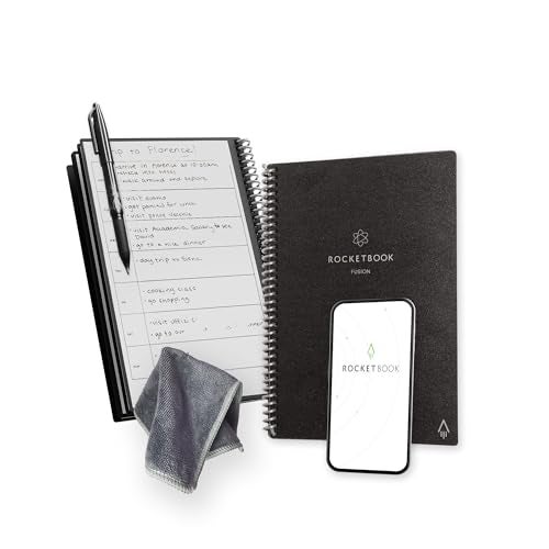 Rocketbook Fusion Reusable Undated Productivity Planner, Executive Size 6x8.8, Black - Goals, Monthly and Weekly Calendar, Daily To-do List, Lined and Dotted Notes Pages - Image 1