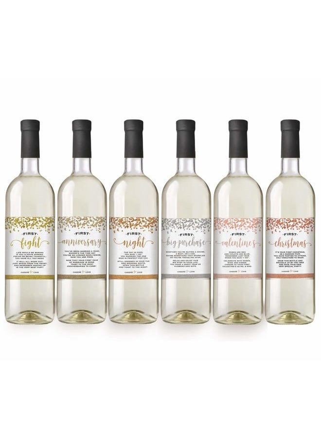 Printed Party Wedding First Wine Bottle Labels | Set of 6 Waterproof Labels | Wedding Gift Set and Wedding Milestones - Image 2