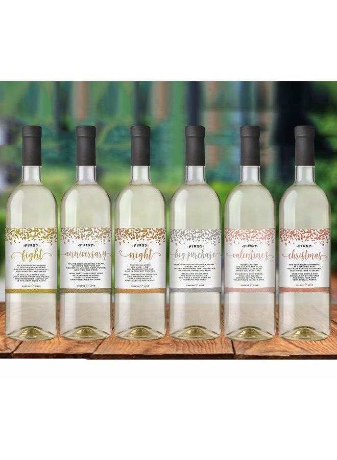 Printed Party Wedding First Wine Bottle Labels | Set of 6 Waterproof Labels | Wedding Gift Set and Wedding Milestones - Image 3